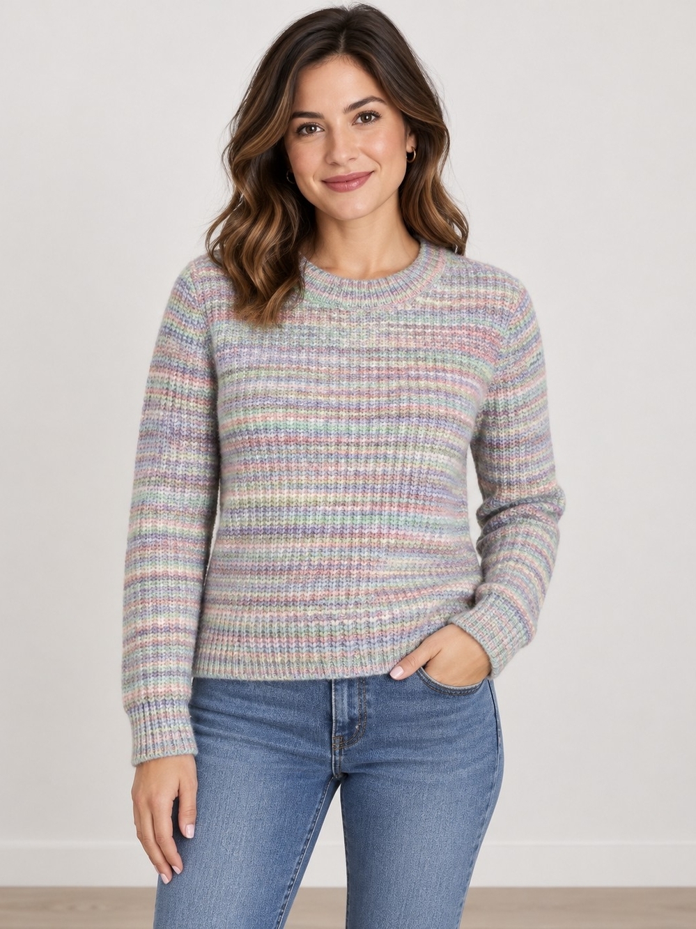 LOFT Pastel Multi-Stripe Crewneck Sweater Med Pet.